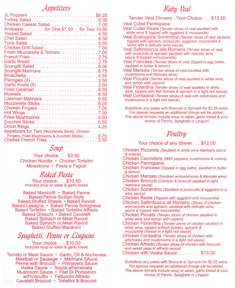  Franks Italian Restaurant & Pizzeria Menu